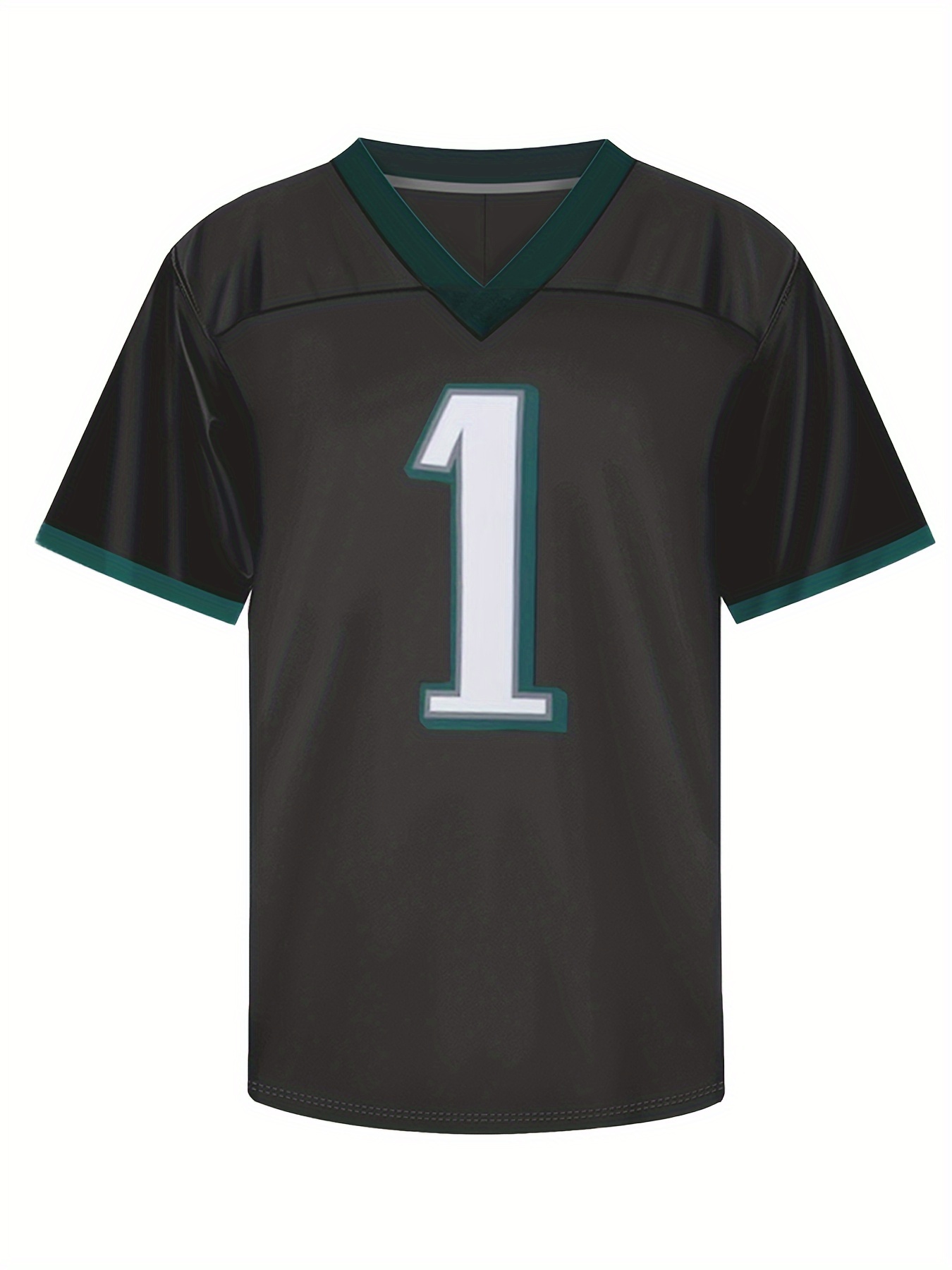 Men's # 1 American Black Football Jersey, V-neck Short Sleeved Uniform, Black Shirt For Party Training Matches, Breathable Rugby Jersey