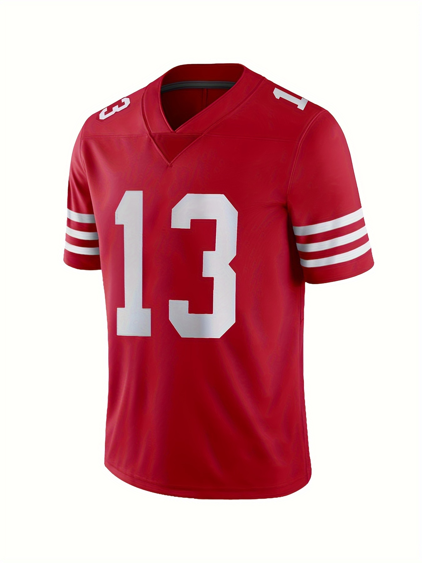 Men's Classic Red #13 American Football Jersey : Embroidery Breathable V-neck Rugby Sports Uniform For Training Competition