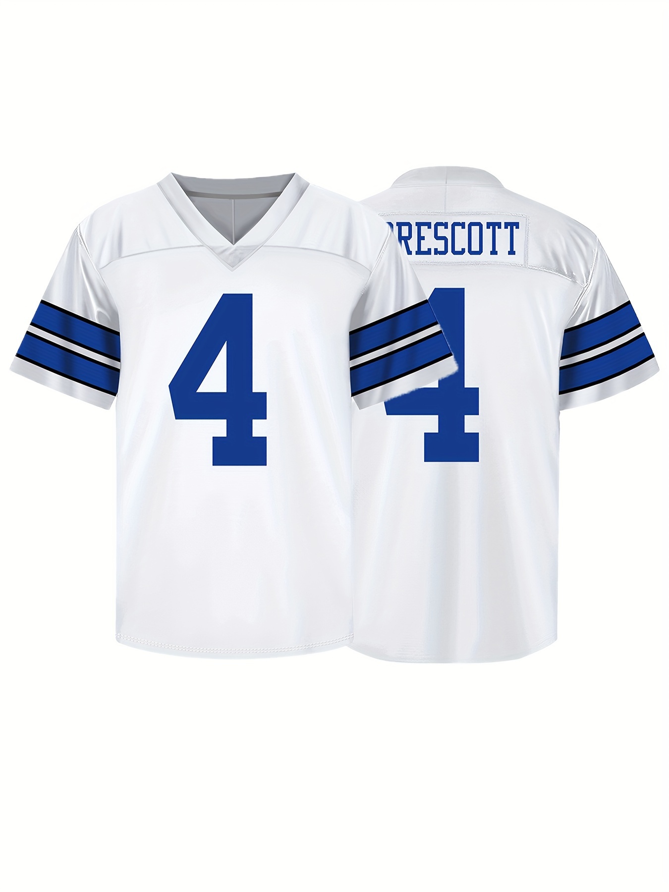 Men's # 4 White American Football Jersey, V-neck Short Sleeve Uniform, White Shirt For Party Training Matches, Breathable Football Jersey