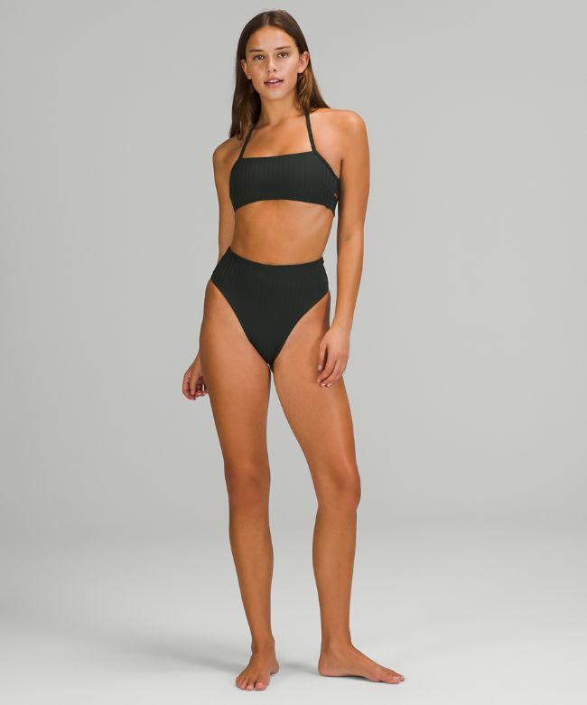 Ribbed Halter Cross-Back Swim TopA/B Cups