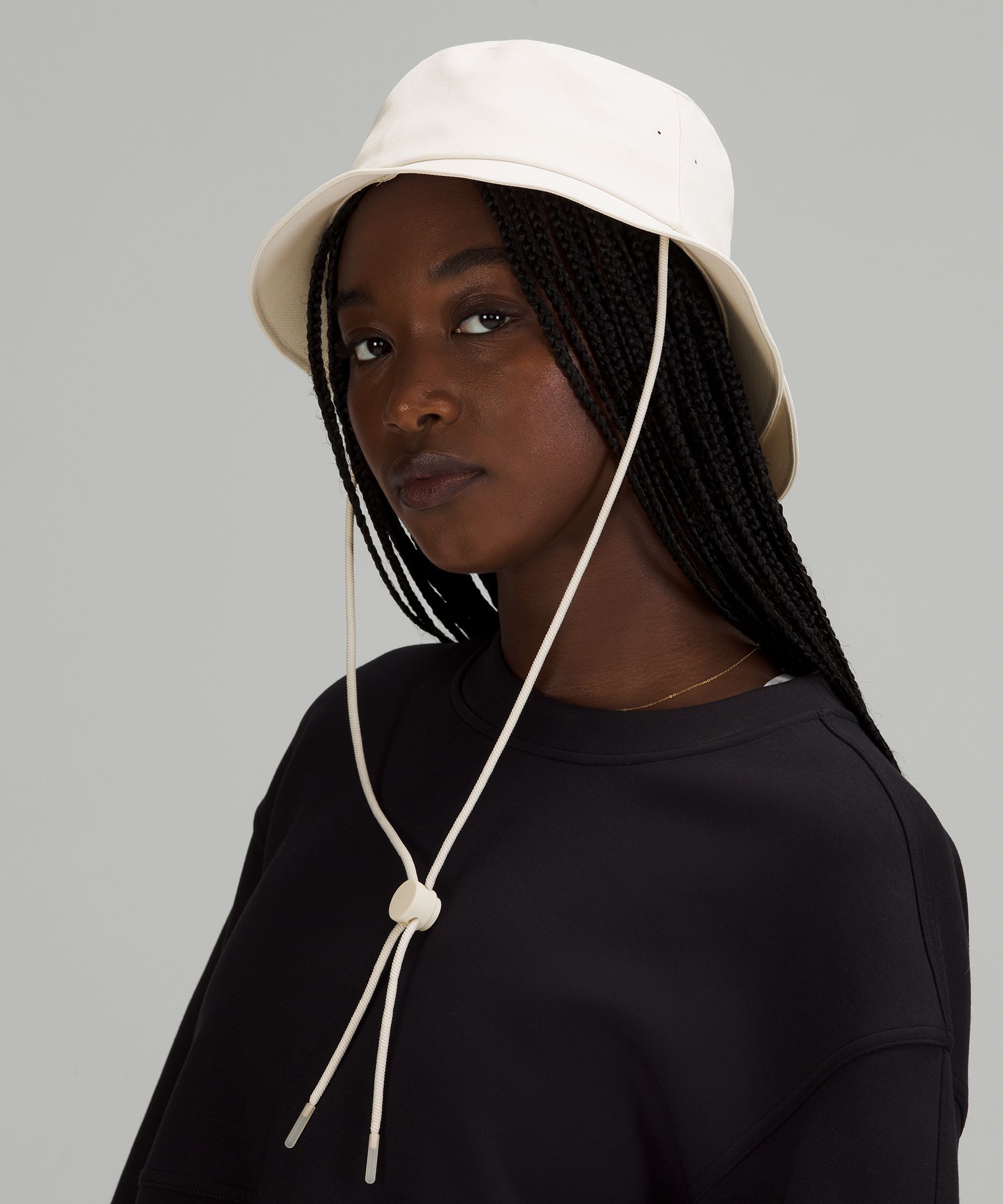 Wide-Brim Bucket Hat with Strap