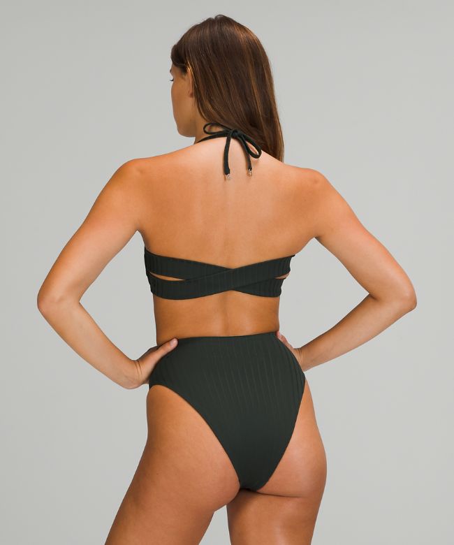 Ribbed Halter Cross-Back Swim TopA/B Cups