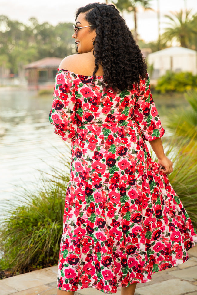 Not The only Ones Pink Off The Shoulder Floral Midi Dress FINAL SALE