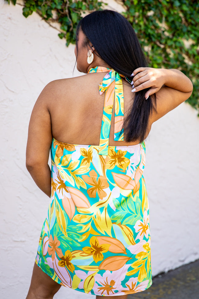 Time After Time Multi Floral Printed Satin Criss-Cross Mini Dress