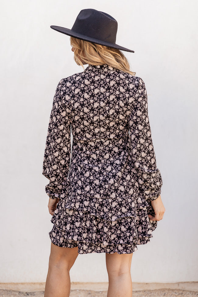 We Have Extra Time Black High Neck Floral Mini Dress