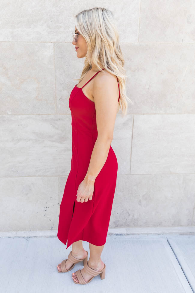 Unexpected Invite Red Square Neck Midi Dress FINAL SALE