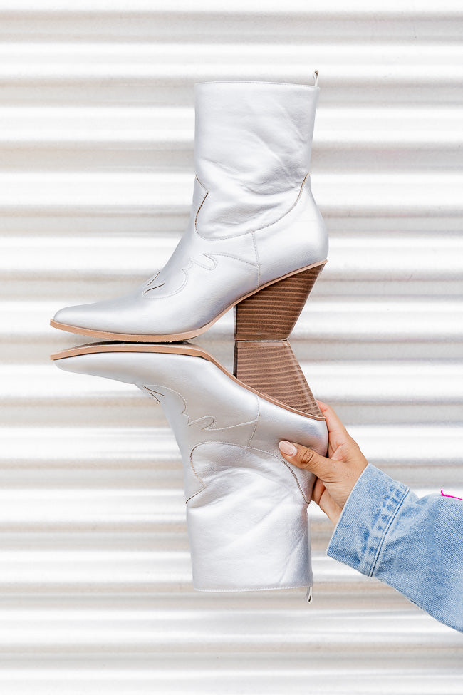 Martina Silver Metallic Cowboy Bootie