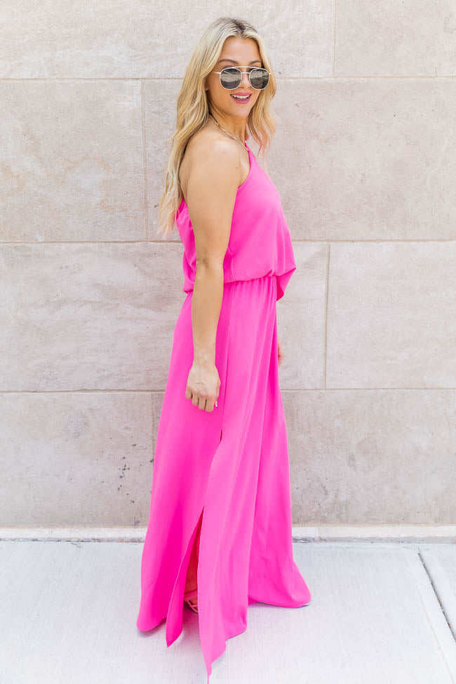 Found My Forever Pink One Shoulder Maxi Dress