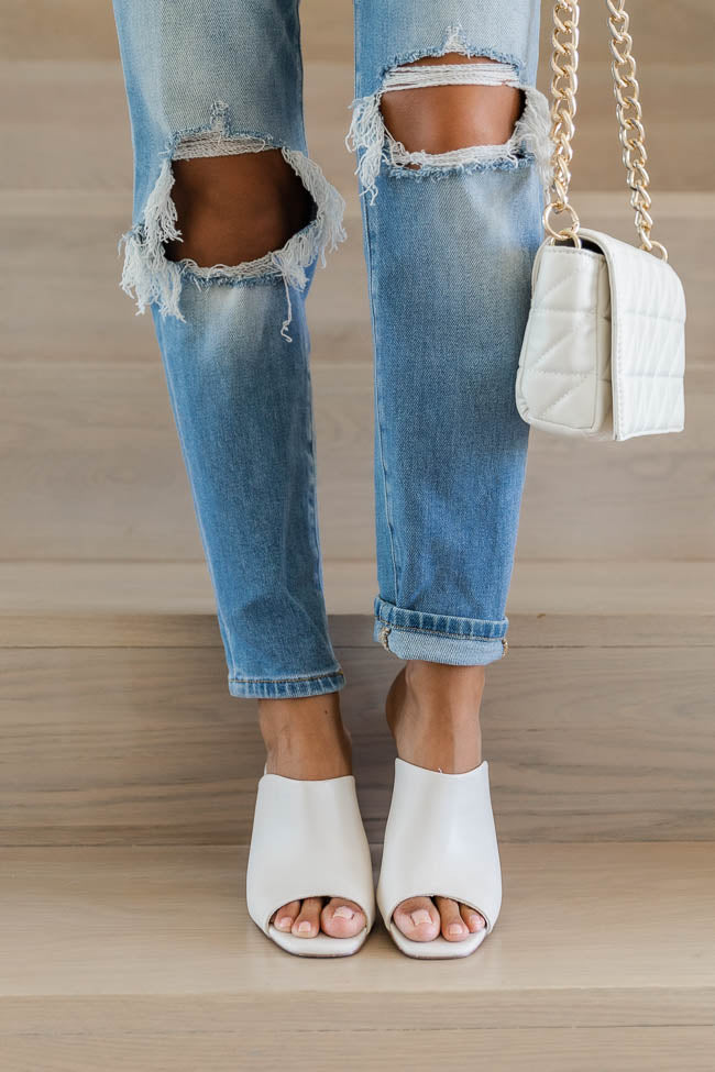 Darcy Off White Cream Open Toe Block Heels