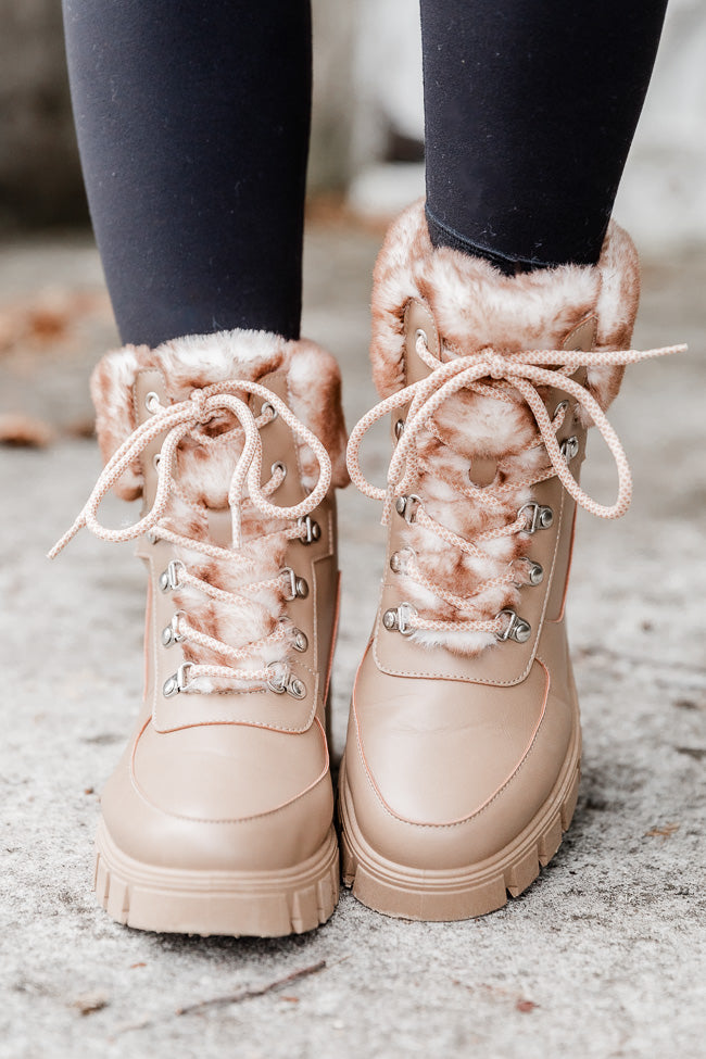 Lizzie Nude Fur Detail Combat Boot