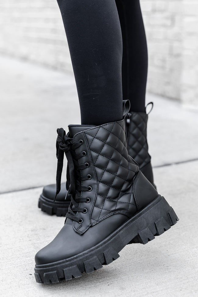 Vanessa Black Quilted Combat Boot