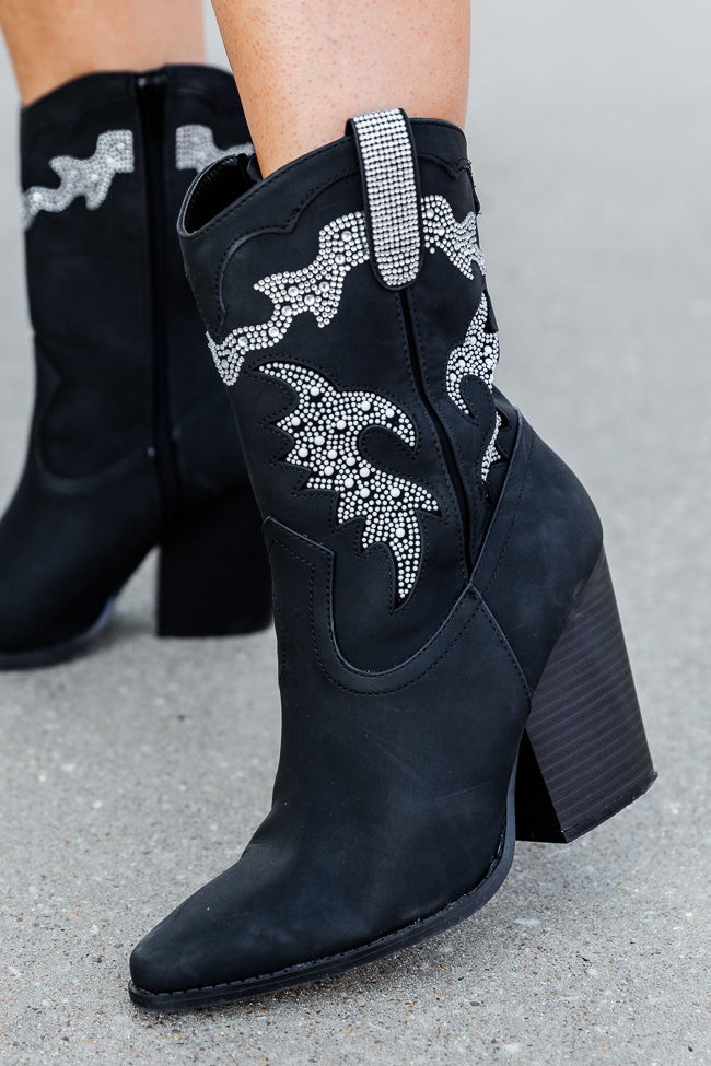 Kayla Black Rhinestone Detail Cowboy Bootie