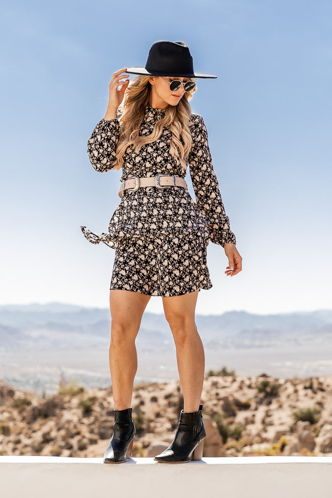 We Have Extra Time Black High Neck Floral Mini Dress