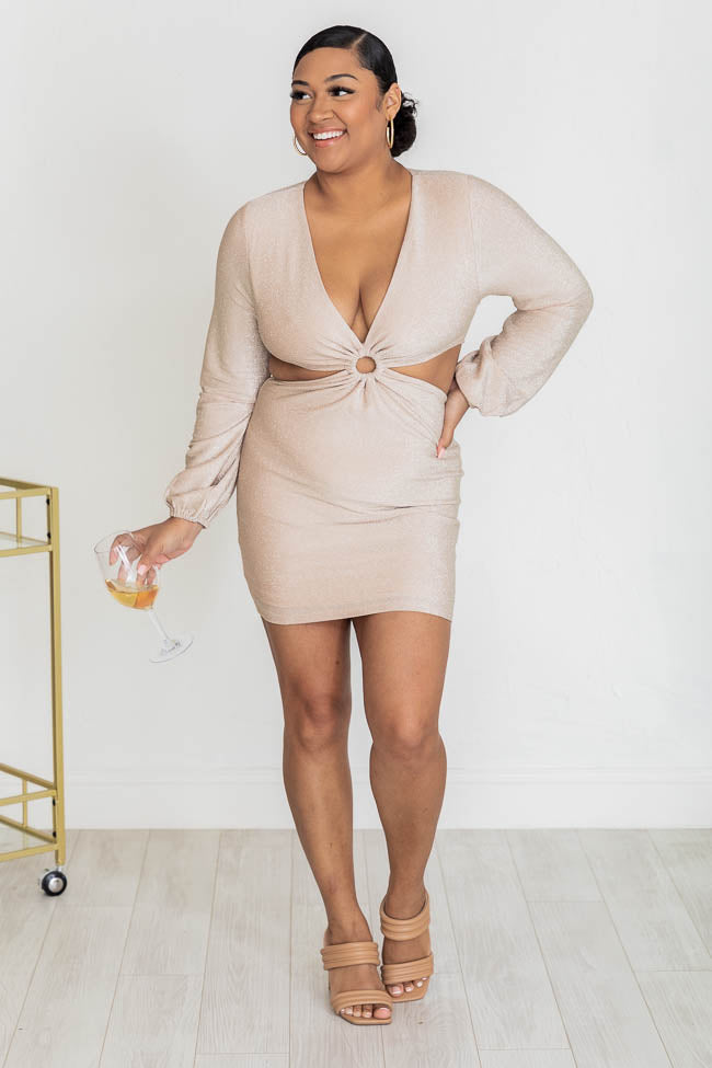 I Don't Remember Beige Cut Out Long Sleeve Dress FINAL SALE
