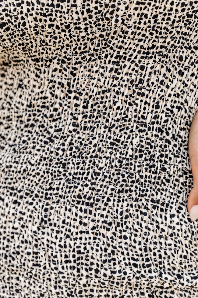 Maybe Tomorrow Ivory/Black Smocked Animal Print Dress