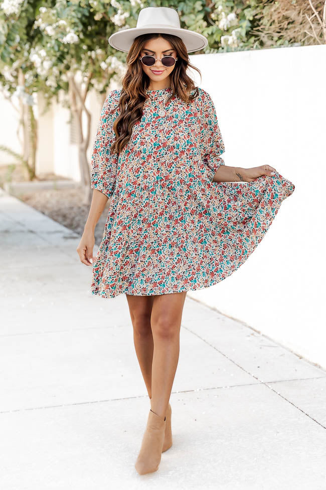 Electric Nights Rust Floral Babydoll Mini Dress