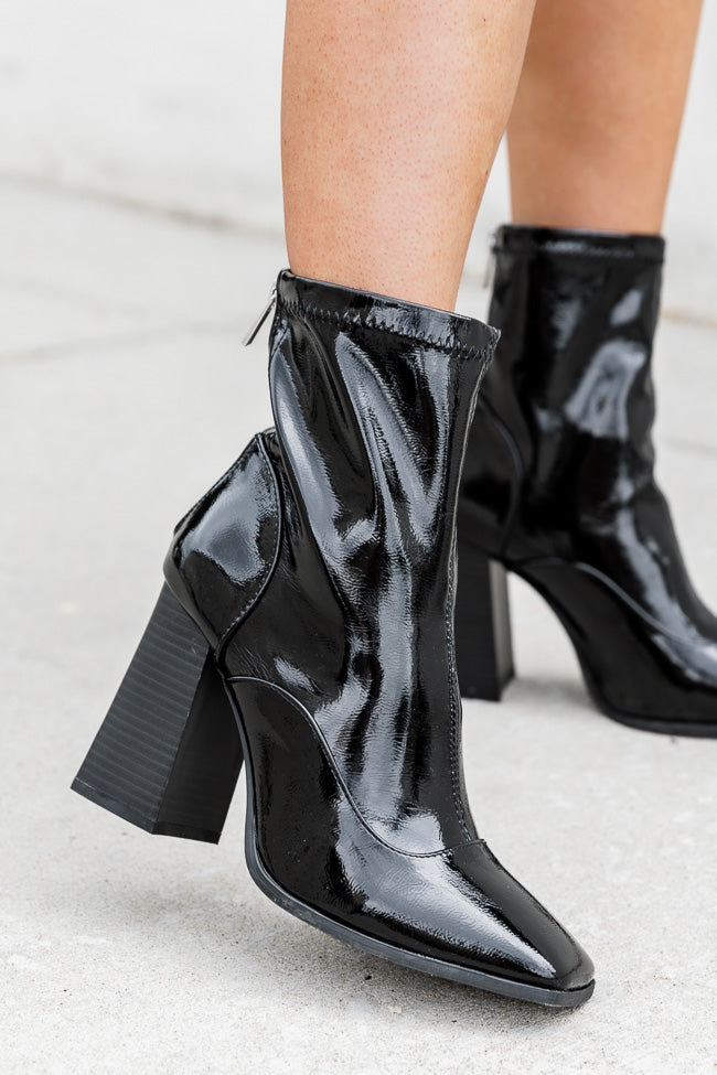 Christina Black Shiny Square Toe Bootie