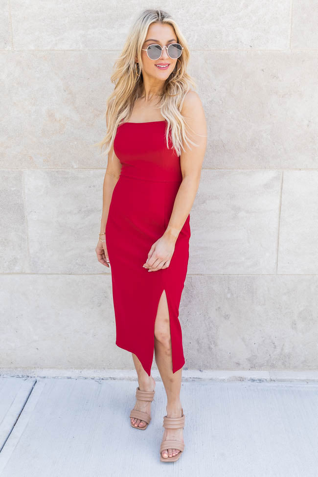 Unexpected Invite Red Square Neck Midi Dress FINAL SALE