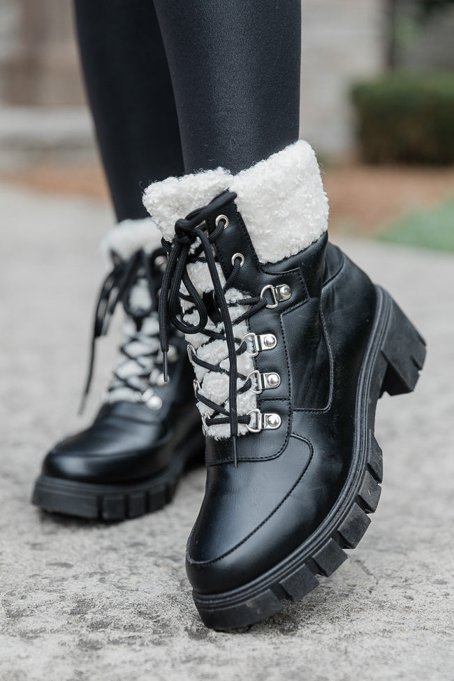 Lizzie Black Fur Detail Combat Boot