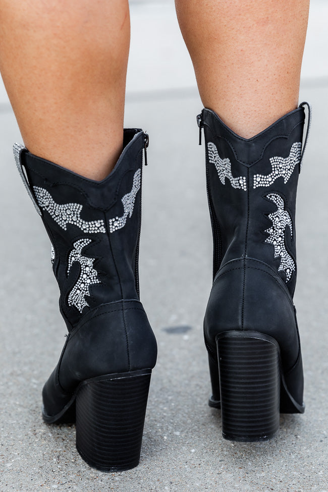 Kayla Black Rhinestone Detail Cowboy Bootie
