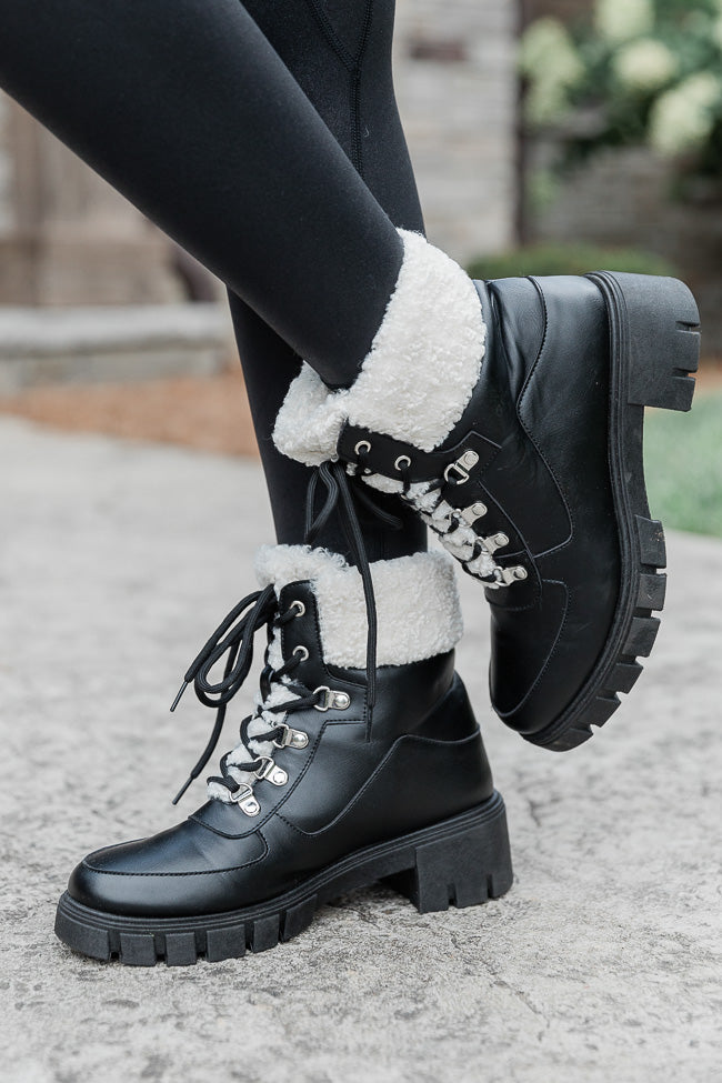 Lizzie Black Fur Detail Combat Boot