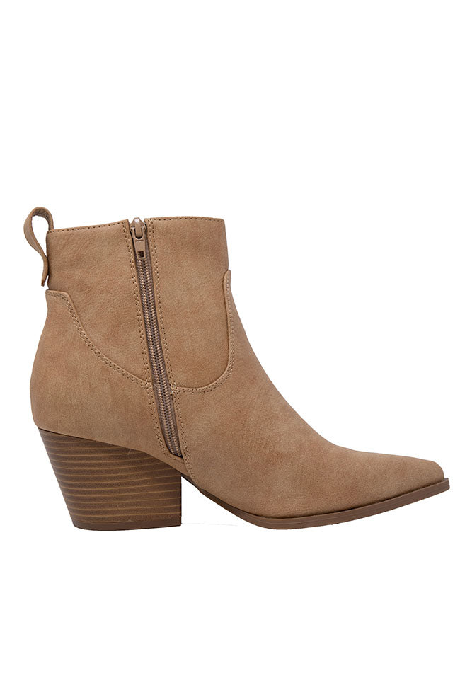 Kimberly Toffee Nubuck Pointed Toe Bootie