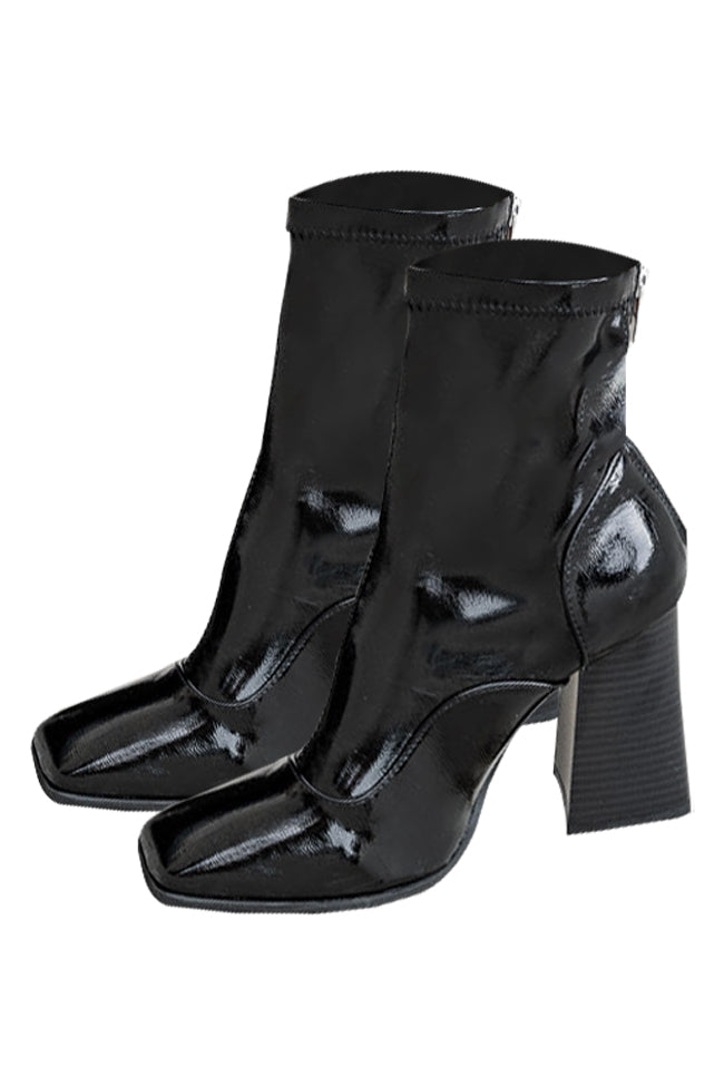 Christina Black Shiny Square Toe Bootie
