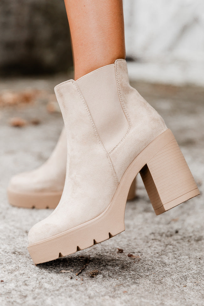 Barbara Beige Suede Platform Booties