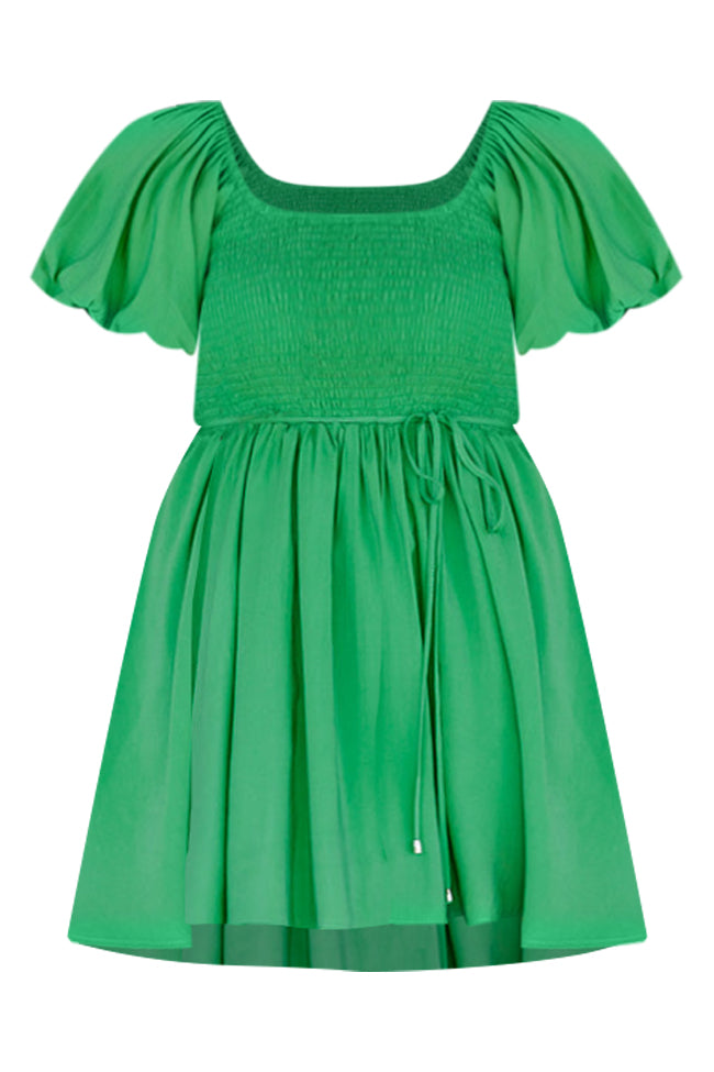 Gentle Touch Kelly Green Puff Sleeve Mini Dress