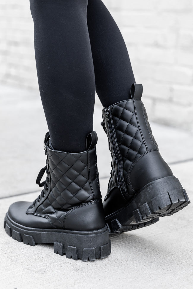 Vanessa Black Quilted Combat Boot