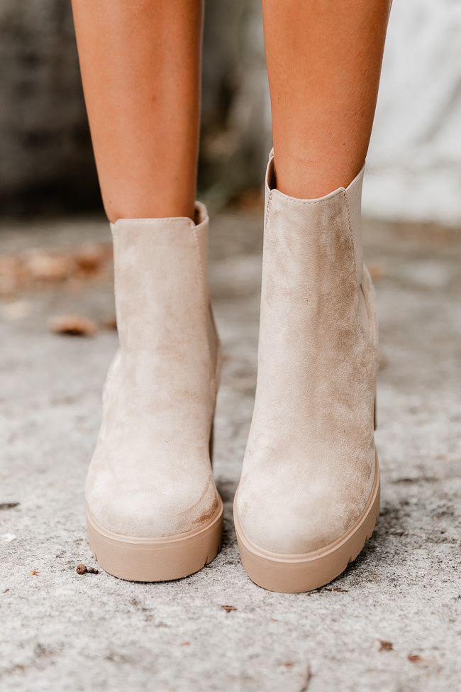 Barbara Beige Suede Platform Booties