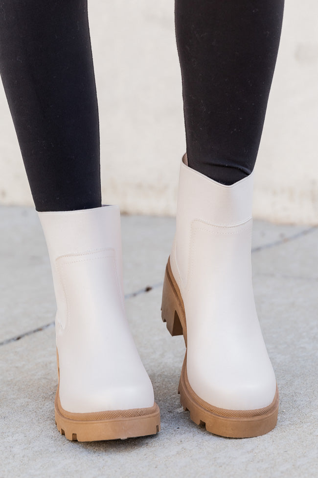 Carli Crinkle PU Pull On Beige Platform Booties