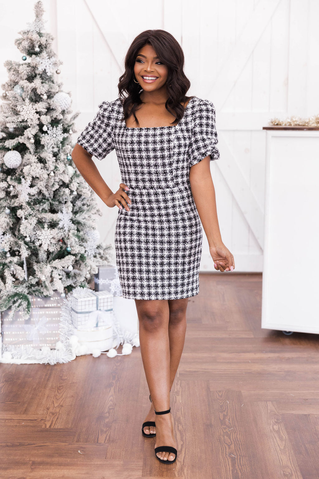 Mysterious Night Puff Sleeve Black Tweed Dress FINAL SALE