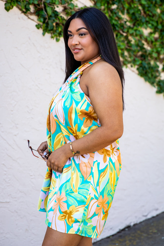 Time After Time Multi Floral Printed Satin Criss-Cross Mini Dress