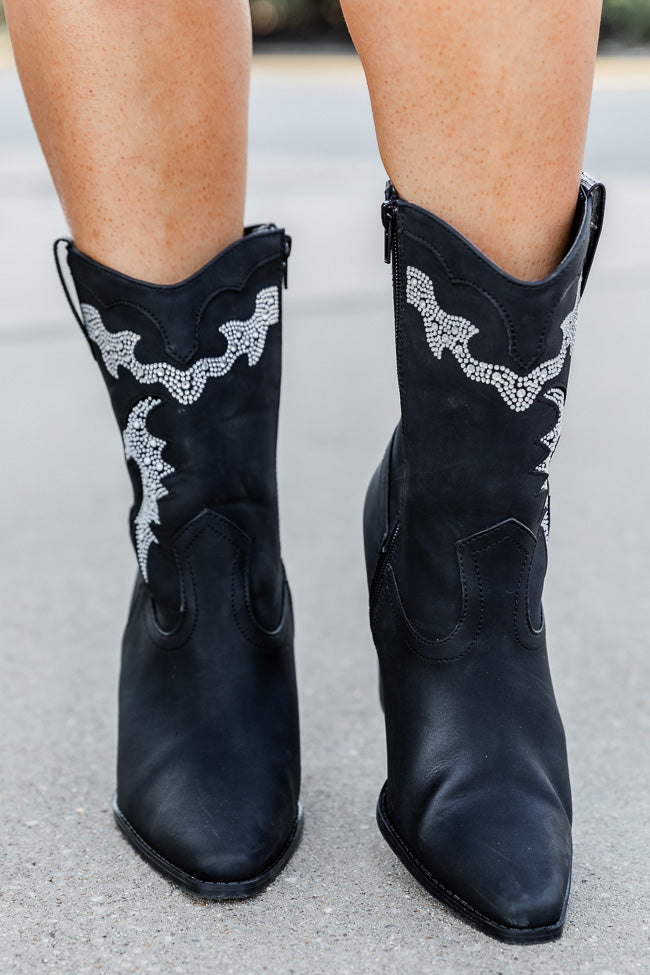 Kayla Black Rhinestone Detail Cowboy Bootie