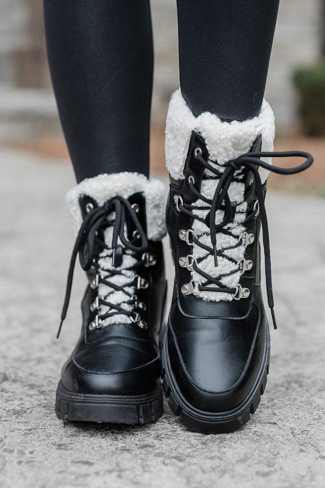 Lizzie Black Fur Detail Combat Boot