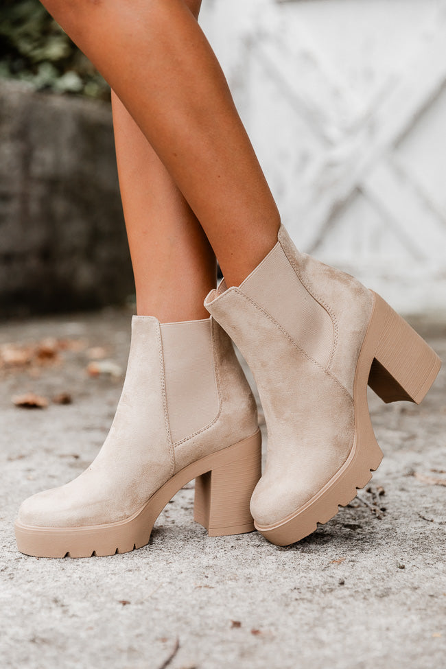 Barbara Beige Suede Platform Booties