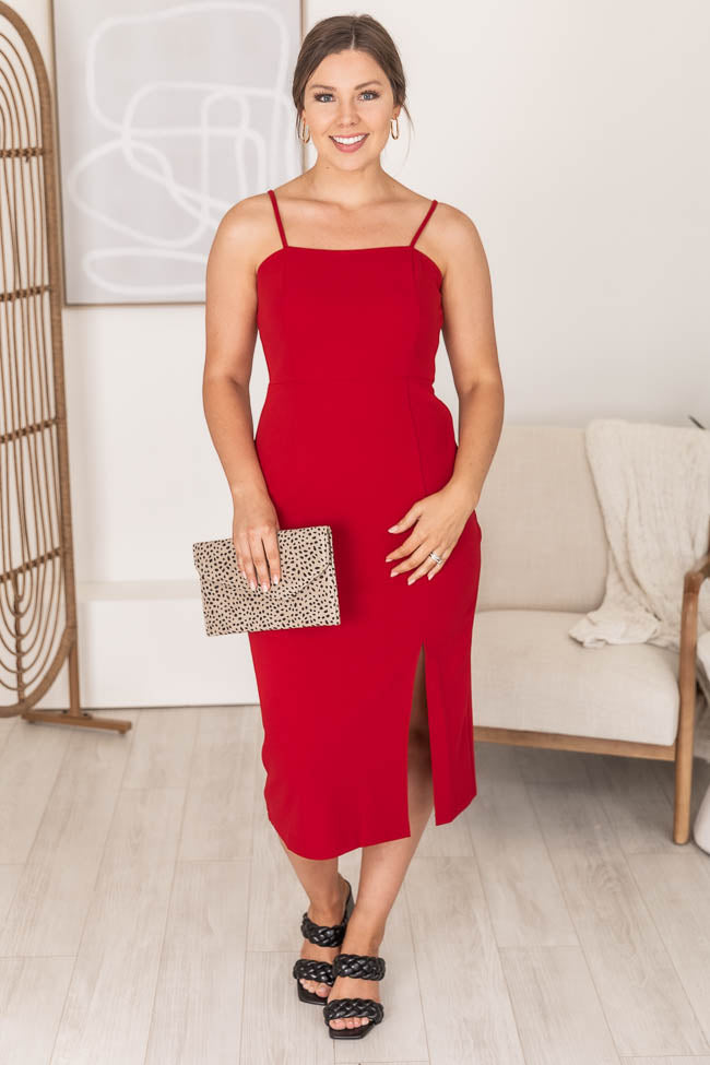 Unexpected Invite Red Square Neck Midi Dress FINAL SALE
