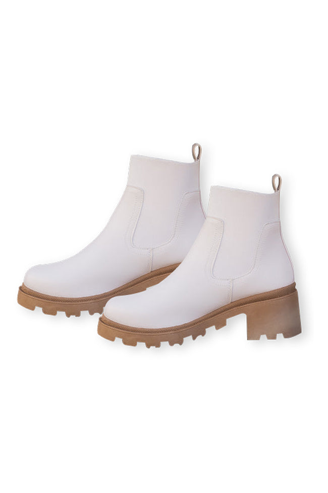 Carli Crinkle PU Pull On Beige Platform Booties