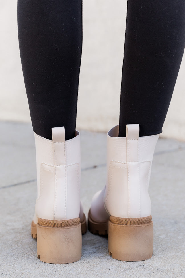 Carli Crinkle PU Pull On Beige Platform Booties