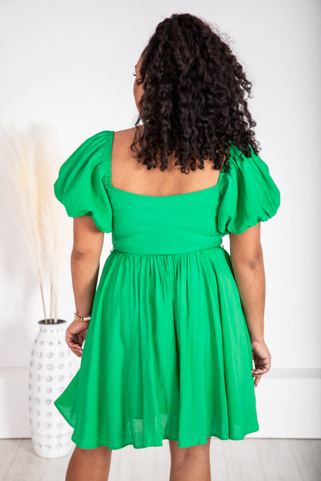 Gentle Touch Kelly Green Puff Sleeve Mini Dress