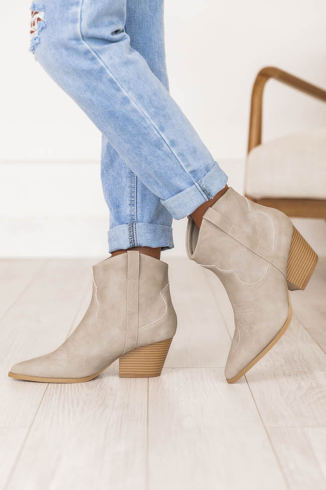 Amy Grey Pointed Toe Western Cut Booties