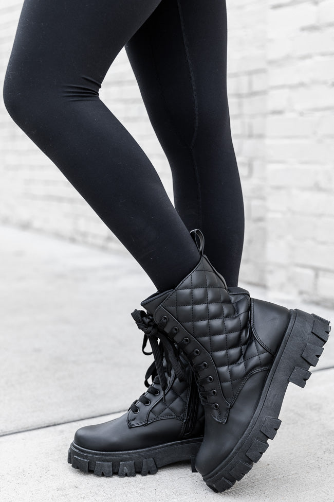 Vanessa Black Quilted Combat Boot