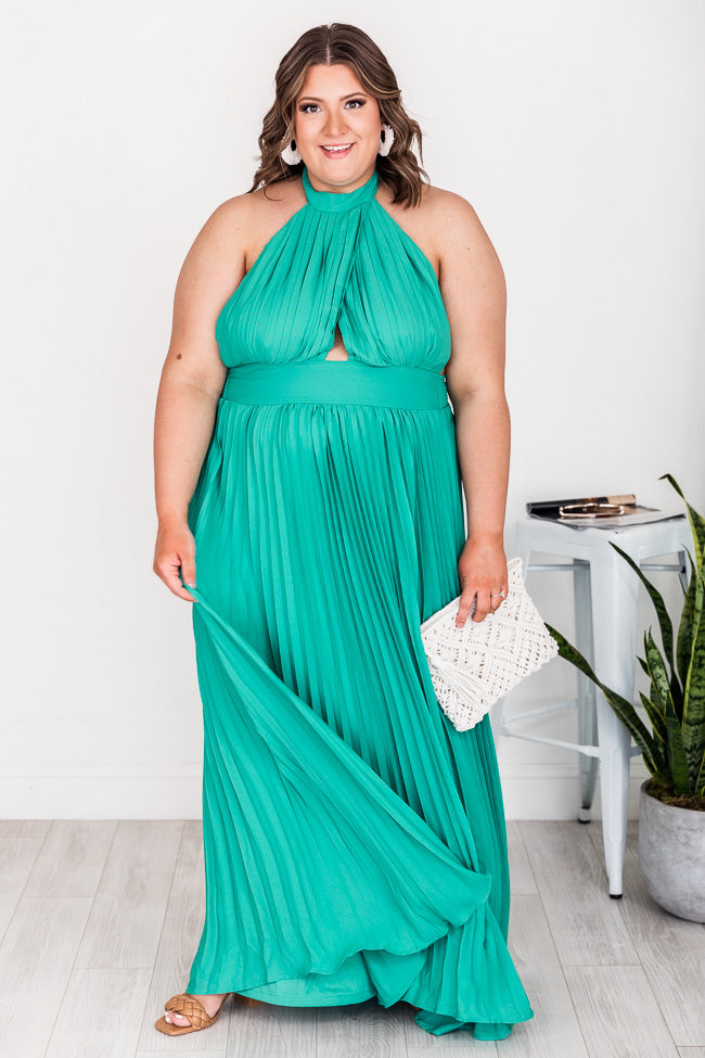 Sunny Gleam Green Accordion Halter Maxi Dress FINAL SALE
