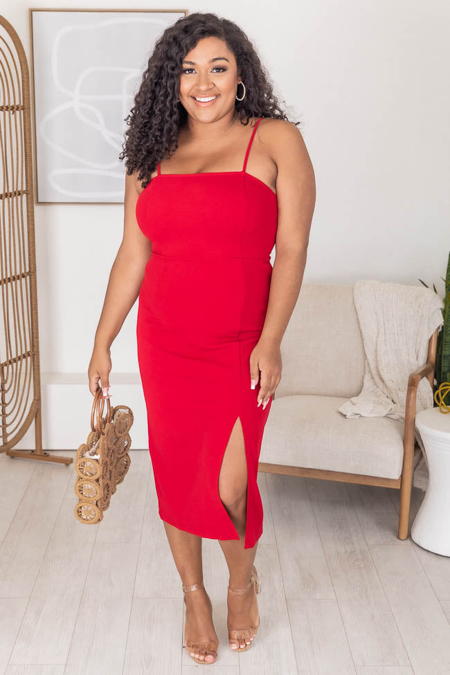 Unexpected Invite Red Square Neck Midi Dress FINAL SALE