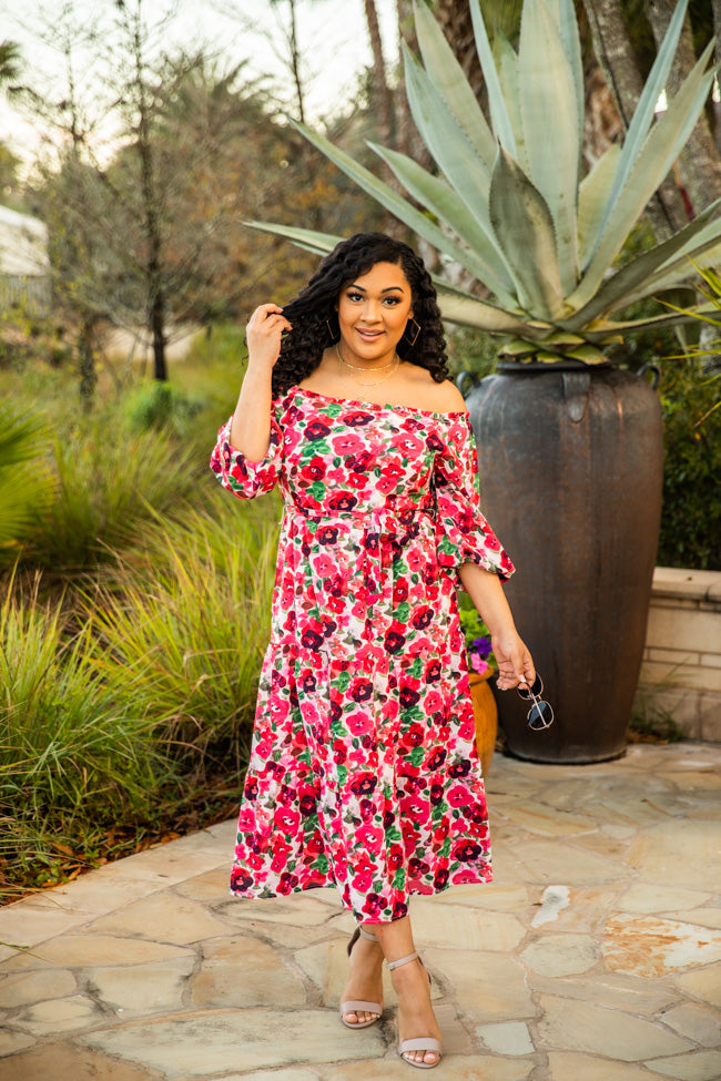 Not The only Ones Pink Off The Shoulder Floral Midi Dress FINAL SALE