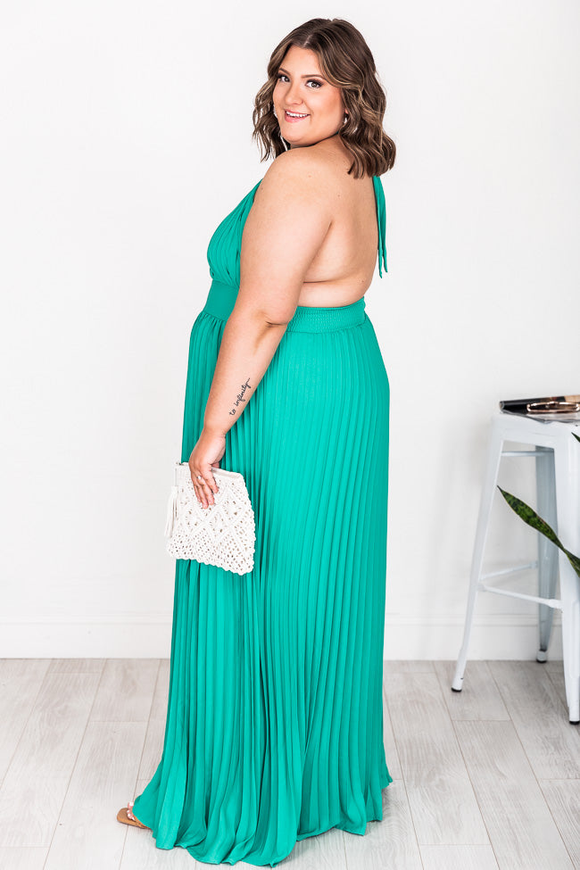Sunny Gleam Green Accordion Halter Maxi Dress FINAL SALE