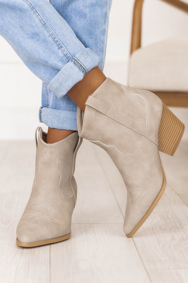 Amy Grey Pointed Toe Western Cut Booties