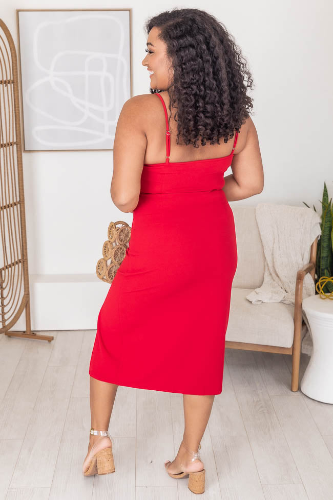 Unexpected Invite Red Square Neck Midi Dress FINAL SALE