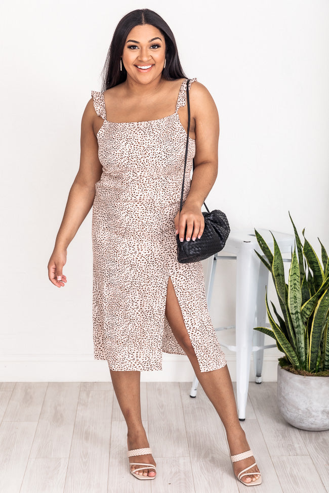 Someone You Loved Beige Animal Print Midi Dress FINAL SALE